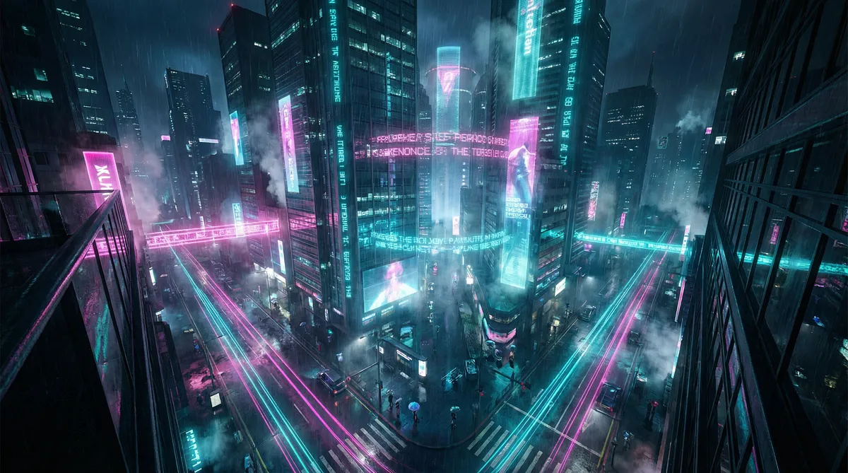 免费播放器哪一个好用 竖屏短剧平台首页背景 - 赛博朋克都市夜景